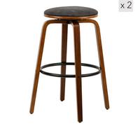 Nordlys Set Of 2 Solid Wood And Black Faux Leather Bar Stools Modern Design Style Dining Room