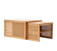 Nordlys Set Of 2 Solid Wood And Rattan Coffee Tables Classic Style Living Room