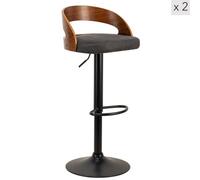 Nordlys Set Of 2 Wood And Black Faux Leather Bar Stools Modern Design Style Dining Room