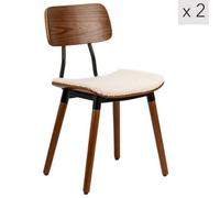 Nordlys Set Of 2 Wood And White Bouclé Cushions Dining Chairs Modern Design Style Dining Room