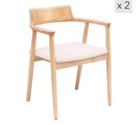 Nordlys Set Of 2 Wood And White Bouclé With Armrests Dining Chairs Exotic Boho Dining Room