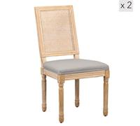 Nordlys Set Of 2 Wooden Chairs With Cane Backs And Dark Gray Fabric Seats Classic Style Dining Room