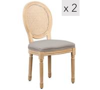 Nordlys Set Of 2 Wooden Dining Chairs With Cane Backs And Dark Gray Fabric Seats Classic Style Dining Room