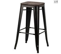 Nordlys Set Of 4 Black Metal And Wood Bar Stools Industrial Style Dining Room