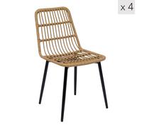 Nordlys Set of 4 Chairs with Metal Legs & Rattan in Brown Nordlys Brown