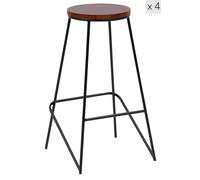 Nordlys Set of 4 Industrial Metal Wood Bar Stools in Black Nordlys Black