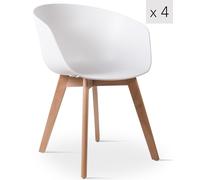 Nordlys Set of 4 Scandinavian Dining Chairs with Wooden Legs in White Nordlys White