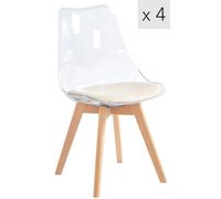 Nordlys Set Of 4 Transparent Dining Chairs With Wooden Legs And Beige Seats Modern Design Style Dining Room