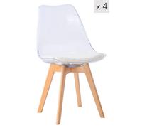 Nordlys Set Of 4 Transparent Dining Chairs With Wooden Legs And White Bouclé Seat Modern Design Style Dining Room