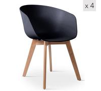Nordlys Set Of 4 Wood And Black Polypropylene Dining Chairs Modern Design Style Dining Room