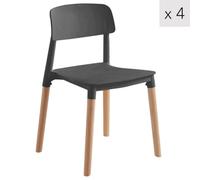 Nordlys Set Of 4 Wood And Black Polypropylene Dining Chairs Modern Design Style Dining Room
