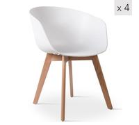 Nordlys Set Of 4 Wood And White Polypropylene Dining Chairs Modern Design Style Dining Room