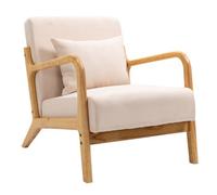 Nordlys Solid Wood And Beige Fabric Lounge Chair Countryside Style Living Room