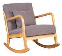 Nordlys Solid Wood And Gray Fabric Rocking Chair Countryside Style Living Room