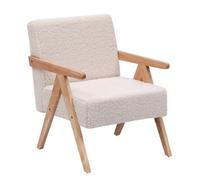 Nordlys Solid Wood And White Bouclé Lounge Chair Countryside Style Living Room