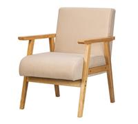 Nordlys Solid Wood Beige Velvet Lounge Chair Countryside Style Living Room