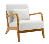 Nordlys Solid Wood White Bouclé Lounge Chair Countryside Style Living Room