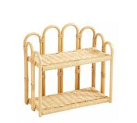 Nordlys Suspended Wall Mounted 2-Level Natural Rattan Storage Shelf In Brown Rattan. Boho Style Bedroom