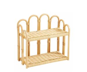 Nordlys Suspended Wall Mounted 2-Level Natural Rattan Storage Shelf In Brown Rattan. Boho Style Bedroom