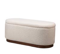 Nordlys White Bouclé And Wood Storage Bench Modern Design Style Entryway