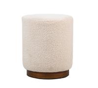 Nordlys White Bouclé Pouf With Wooden Base Vintage Style Living Room