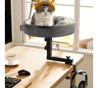 NordMagood Cat Hammock for Desk - Adjustable Metal Cat Bed with Headphone Holder, Scratch-Resistant Pet Shelf for Small Spaces, Modern Desk Cats Perch for Home/Office - Gray