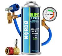 Nordo - 5in1 - R134a Air Conditioning Recharge XL for Car Air Conditioning, Containing Oil, Sealant, UV Dye, Desiccant + Adapter HP/LP - Protects the Compressor - 235g Each Can