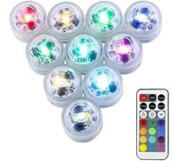 Nordreach 10Pcs Mini Submersible LED Lights with Remote Control Waterproof Underwater Light Battery Operated Flameless Lamps with 13 Colors for Pond Aquarium Vase Garden Party