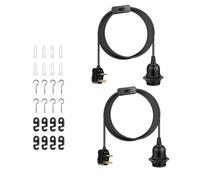 Nordreach 2PCS Pendant Light Ceiling Lighting Fitting, E27 Lamp Holder Suspended Pendant Light Fitting with On/Off Switch, 2 Core Textile Cable UK Plug, Industrial Style Ceiling, Black (5.5M)