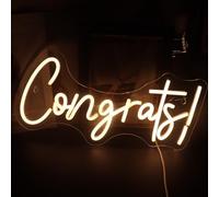 Nordstylee "Congrats!" Warm White LED Neon Sign for Graduation Ceremony Grad Party - Word Light Up for Home College Bar Restaurant Cafe Hotel, Gift for Graduate