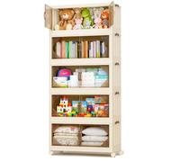 Nordswal 5 Tier Stackable Storage Boxes with Lids, Doors & Wheels, Foldable Collapsible Plastic Storage Organiser, Large Lidded Storage Bins for Home, Office, Bedroom and Closet, 182 x 90 x 38 cm