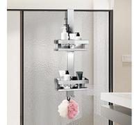 Nordswal Shower Caddy Hanging, Stainless Steel Over Door Shower Shelf with 4 Hooks,2 Tier,Grey
