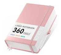 NORDUN A5 Lined Notebook Thick Journal,360 Pages Pink Notebooks for Writing,100gsm Paper Hardcover Leather Journal for Office School Work Women Men,Sticky Tabs,14.5 x 21cm - PINK
