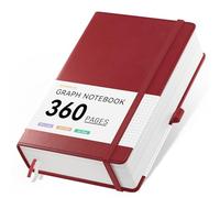 NORDUN Graph Notebook A5 Thick Journal,360 Pages Squared Notebooks for Writing,100gsm Paper Hardcover Leather Journal for Office School Work Women Men,Sticky Tabs,14.5 x 21cm - Red