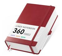 NORDUN Journal A5 Lined Notebook,360 Pages Composition Notebooks with Sticky Notes,100gsm Thick Paper Leather Journal for Women Men School Office Writing,14.5 x 21cm - Red