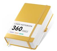 NORDUN Notebook A5 Lined Journal,Hardcover Leather Journal with 360 Pages 100gsm Thick Paper, Index Tabs,College Ruled Notebook for Women Men Writing Work School Office,14.5 x 21cm - Yellow