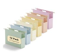 NORDUN Plastic Expandable Hanging File Folder Letter Size,Heavy Duty 2“Expansion Extra Wide Hanging Folders with Tabs,Accordian Pocket,No Assembly,Filing Cabinet Folder for Office/Home,12 Pack,Morandi