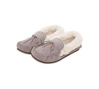 Nordvek Womens Sheepskin Slippers - Wool Lined Moccasins - Non-Slip Hard Sole # 417-100 [Stone] [3 UK (35 EU)]