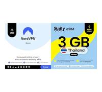 NordVPN Basic, 10 Devices, 1-Year + Saily, eSIM Data Plan for Thailand 3GB/30 Days, Activation by e-mail