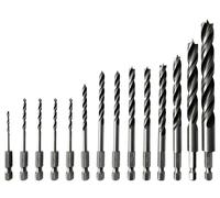 NordWolf 14-Piece Metric Brad Point Wood Drill Bit Set for Carpenter Woodworking, Double Flutes Design with 1/4" Hex Shank for Drills & Impact Drivers, Sizes 2mm to 12mm