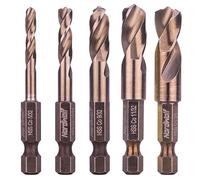 NordWolf 5-Piece M35 Cobalt Stubby Drill Bit Set for Stainless Steel & Hard Metals, with 1/4" Hex Shank for Quick Chucks & Impact Drivers, SAE Sizes 5/32"-13/64"-9/32"-11/32"-3/8" in Storage Case