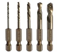 NordWolf 5-Piece M35 Cobalt Stubby Left Hand Drill Bit Set, Reverse Twist with 1/4" Hex Shank for Screw Extractors, SAE Sizes 5/64"-7/64"-5/32"-1/4"-19/64" in Storage Case