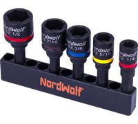 NordWolf 5-Piece SAE Nut Driver Set, S2 Steel Impact Magnetic 2" Nut Setters, Imperial Sizes 1/4"-5/16"-3/8"-7/16"-1/2"