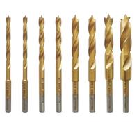 NordWolf 8-Piece HSS M2 Brad Point Wood Drill Bit Set, Titanium Nitride Coating with 1/8" (3.2mm) Shank for Rotary Tools & Flex Shafts, SAE Sizes 3/32"-1/8"-5/32"-3/16"-1/4" in Storage Case