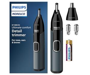 Norelco Philips Nose Trimmer 3000, for Nose, Ears Eyebrows, NT3600/62 | Protective Guard System, Dual-Sided Steel Blades, Eyebrow Combs, Rotary Trimmer, Fully Washable, AA Battery, NT3600/62