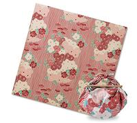 NOREN Furoshiki Wrapping Cloth Bag and Handle Set (Retro Flower Red / 27.56 inch and 39.4 inch) Handbag Japanese Tote Bag Reusable Folding Bag with Pockets/Made in Japan 100% Cotton