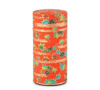 NOREN Japanese Tea Canister Tin (Yuzen Washi Paper - Autumn leaves/Red), 7.06oz Size/Made in JAPAN with Includes Inner Lid of Airtight Damp-Proof/Kitchen Jar for Loose Leaf Coffee Tea Spice and More