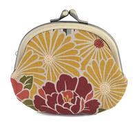NOREN Japanese Vintage Kiss Lock Coin Purse with Clasp Closure (Retro Floral Blue) for Women Kimono Pattern Makeup Pouch