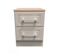 Elmley Ready Assembled 2 Drawer Bedside Cabinet - Kashmir Ash / Oak