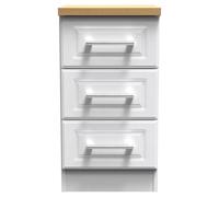 Elmley Ready Assembled 3 Drawer Bedside Cabinet - White Ash / Oak